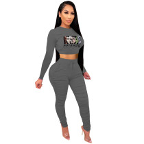 Casual Dark Grey Printed Avatar Stacked Joggers Pants Two Piece Pants Set