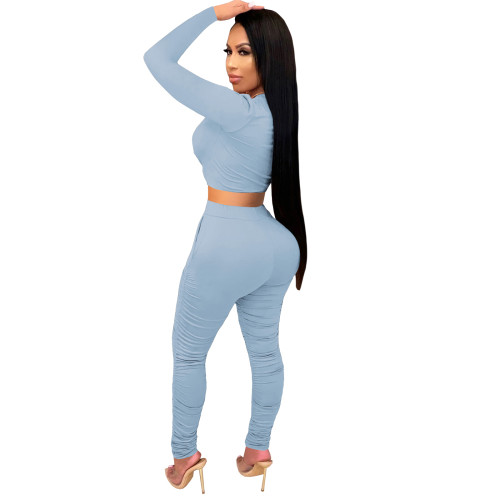 Casual Light Blue Printed Avatar Stacked Joggers Pants Two Piece Pants Set