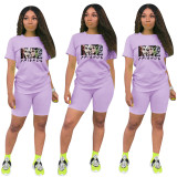 Fashion Purple Ladies Shorts Tracksuit Printed Avatar Women Short Sets