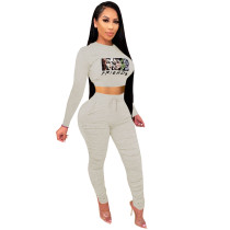 Casual Light Grey Printed Avatar Stacked Joggers Pants Two Piece Pants Set