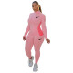 Casual Pink Printed High Neck Zipper 2 Piece Sweatpants Set