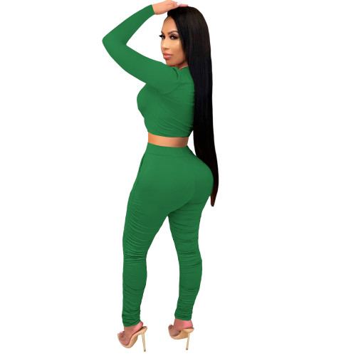 Casual Green Printed Avatar Stacked Joggers Pants Two Piece Pants Set