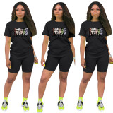 Fashion Black Ladies Shorts Tracksuit Printed Avatar Women Short Sets