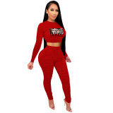 Casual Red Printed Avatar Stacked Joggers Pants Two Piece Pants Set