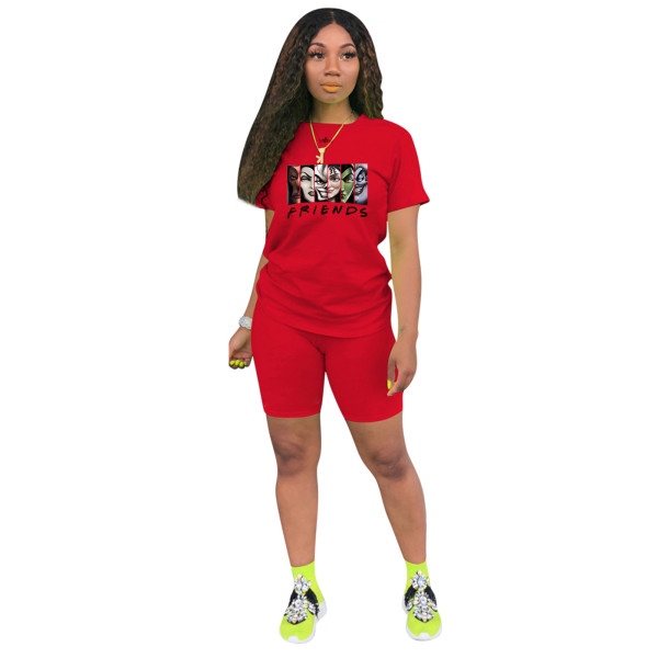 Fashion Red Ladies Shorts Tracksuit Printed Avatar Women Short Sets