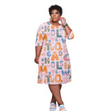 Casual Letter Printed Plus Size Women Clothing Midi Dress