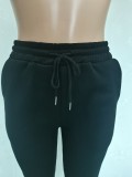 Casual Black Drawstring Sports Thickened Pants with Pockets