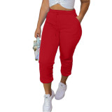 Casual Red Drawstring Sports Thickened Pants with Pockets