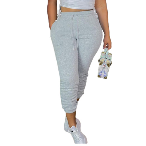 Casual Grey Drawstring Sports Thickened Pants with Pockets