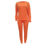 Orange Fashion Casual Solid Basic O Neck Long Sleeve Two Pieces For Winter