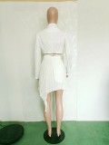 Sexy White Bandage Irregular Two Piece Skirt Set