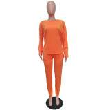 Orange Fashion Casual Solid Basic O Neck Long Sleeve Two Pieces For Winter