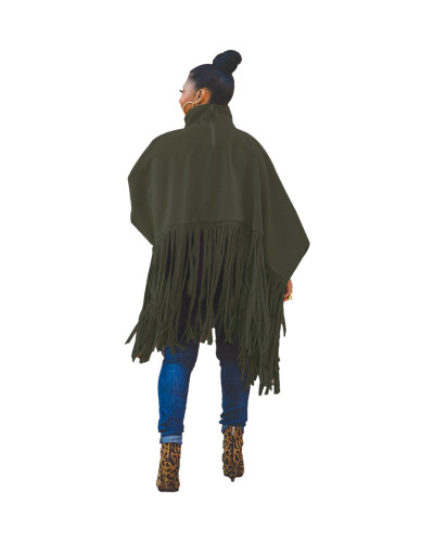Army Green British Style Oversized Fringed Top