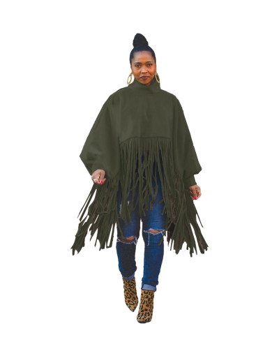 Army Green British Style Oversized Fringed Top