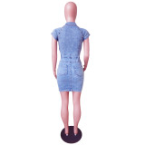 Summer Zip Denim Mini Dress with Pockets