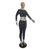 Famous Brands Women Splicing Printed Dyeing Two Piece Outfits Set