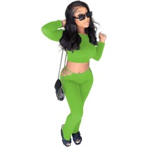 Solid Color Green Crop Top and Sexy Micro Horn Trousers