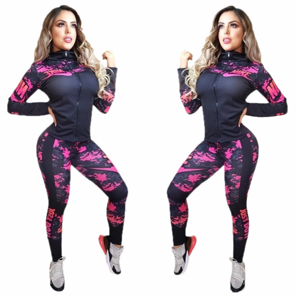 Two Piece Clothes Printing Dyeing Sports Women Sweatsuit Set Tracksuit