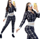 Famous Brands Women Splicing Printed Dyeing Two Piece Outfits Set