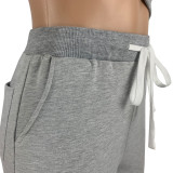 Autumn Winter Grey Cotton Two Piece Sweatpants and Hoodie Set for Women