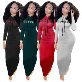 Copy Solid Color Hooded Pleated Long Dress