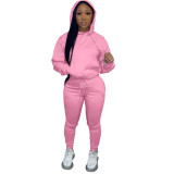 Solid Pink Fleece Hooded Sweatshirt Pant Set