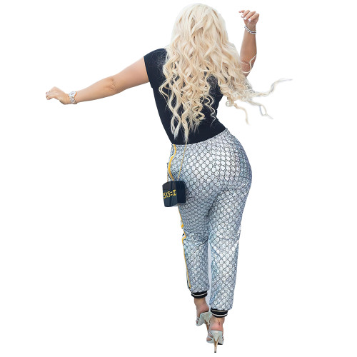Casual High Quality Side Webbing Printed Slacks For Women