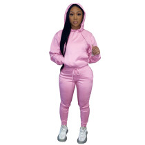 Autumn Winter Thick Drawstring Jogger Two Piece Pink Sweatpants and Hoodie Set Autumn Winter Thick Drawstring Jogger Two Piece Pink Sweatpants and Hoodie Set