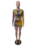 Fall 2021 Women Clothes Bodycon Dress Set Sexy Print Two Piece Mini Skirt Set