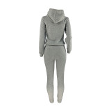 Autumn Winter Thick Drawstring Jogger Two Piece Grey Sweatpants and Hoodie Set