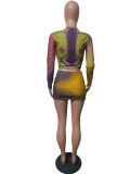 Fall 2021 Women Clothes Bodycon Dress Set Sexy Print Two Piece Mini Skirt Set