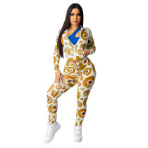 Yellow Hipster Evil Eye Print Long Sleeve Two Piece Outfits For Women