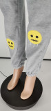 Casual Grey Smiley Print Long Sweatpants