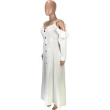 Casual White Sweet Solid Joint Buckle Flounce Spaghetti Strap Maxi Dresses