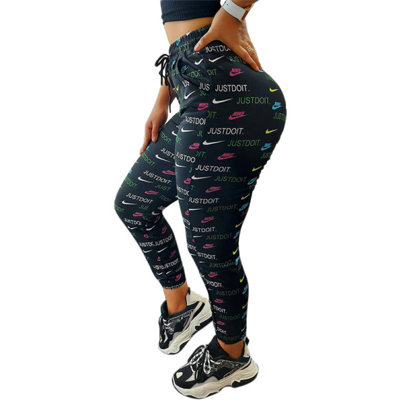 Fashion Brand Black Printed Letters Sports Pants with Pockets