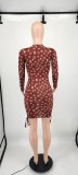 Fashion Long Sleeve Round Neck Printed Midi Dress