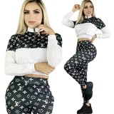 Casual Printed Letter High Neck Zipper Pant Set For Women Clothing