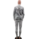 Casual Silver Designer Clothes Printed Satin Reflective Sports Hoodie Two Piece Outfits Set