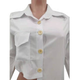 White Button Up Suit Collar Asymmetrical Shirt