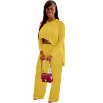 Solid Yellow Boat-Neck Top & Pants Set