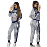 Casual High Neck Zipper Printed Dyeing Pattern Two Piece Sports Set