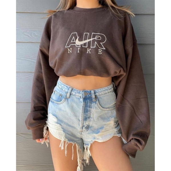 Solid Color Fall Positioning Embroidery Sweatshirt
