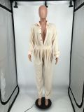Casual Loose Beige Pit Suit Collar Buttons Two Piece Set without Belt