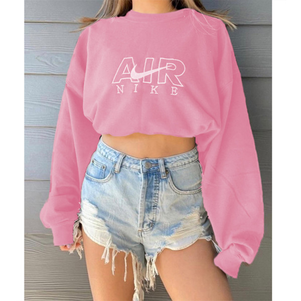 Solid Color Pink Fall Positioning Embroidery Sweatshirt