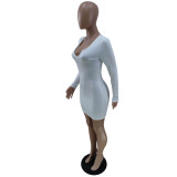 Casual White Pit Low-cut V Neck Sexy Mini Dress