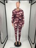Casual Camouflage Drawstring Sweatsuits Hoodie Pants Sets For Women