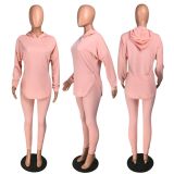 Casual Solid Pink Long Sleeve Sweatpants Hoodie Women Set