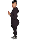 Casual Solid Black Long Sleeve Sweatpants Hoodie Women Set