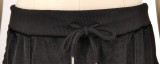 Winter Black Korean Velvet Zipper Jacket Top and Wide Leg Pants Sweatpants Matching Sets Velour Tracksuit for Women