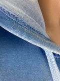 Light Blue Gold Velvet Solid Double Pocket Zipper Hooded Tracksuits Sets for Women